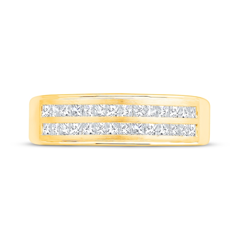 Main Image 3 of Men's Square-Cut Diamond Two-Row Wedding Band 3/4 ct tw 10K Yellow Gold