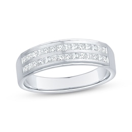 Men's Square-Cut Diamond Two-Row Wedding Band 3/4 ct tw 10K White Gold