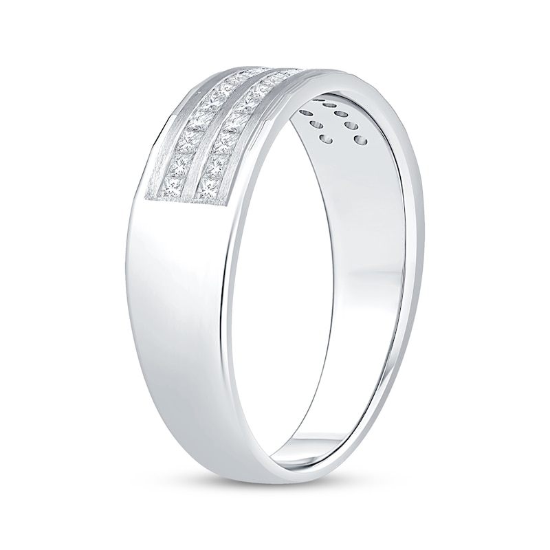 Main Image 2 of Men's Square-Cut Diamond Two-Row Wedding Band 3/4 ct tw 10K White Gold