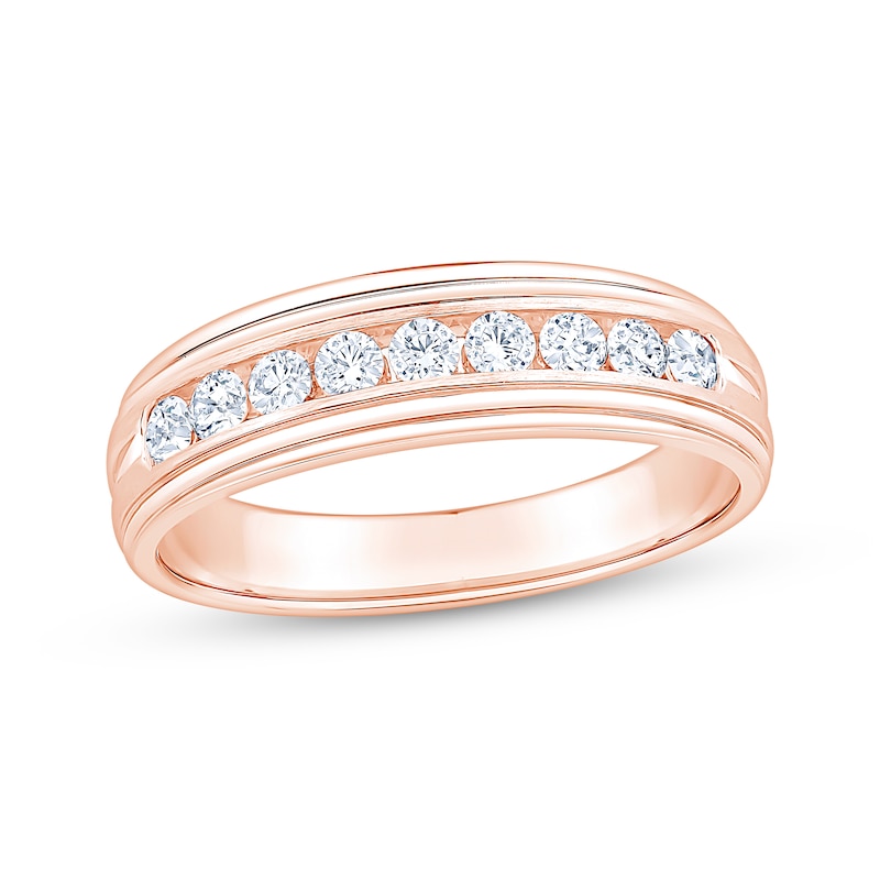 Main Image 1 of Men's Diamond Nine-Stone Wedding Band 1/2 ct tw 10K Rose Gold