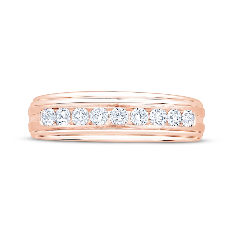 Main Image 3 of Men's Diamond Nine-Stone Wedding Band 1/2 ct tw 10K Rose Gold