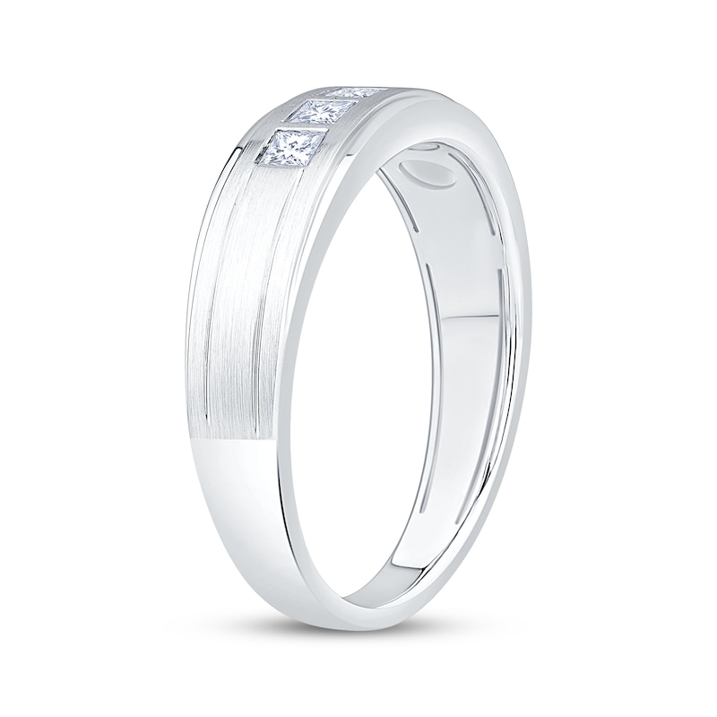 Main Image 2 of Men's Square-Cut Diamond Five-Stone Wedding Band 1/2 ct tw 10K White Gold