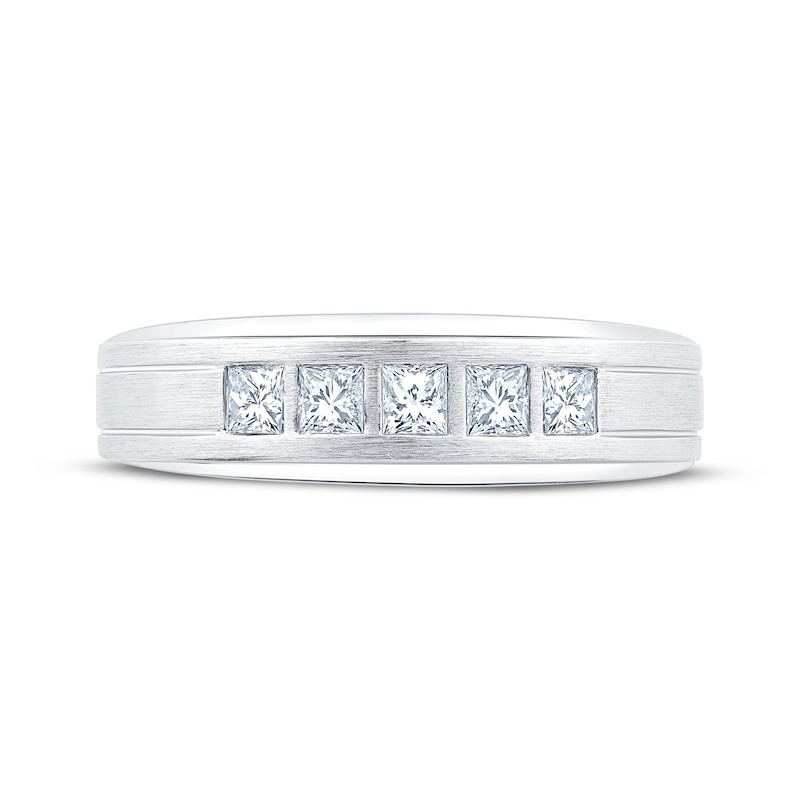 Main Image 3 of Men's Square-Cut Diamond Five-Stone Wedding Band 1/2 ct tw 10K White Gold