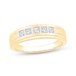 Men's Square-Cut Diamond Five-Stone Wedding Band 1/2 ct tw 10K Yellow Gold