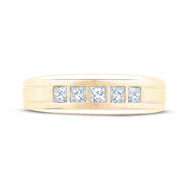 Main Image 3 of Men's Square-Cut Diamond Five-Stone Wedding Band 1/2 ct tw 10K Yellow Gold