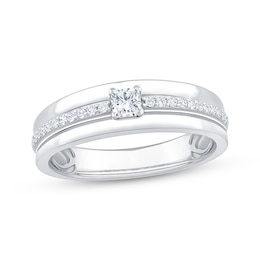 Men's Square & Round-Cut Diamond Wedding Band 1/2 ct tw 10K White Gold