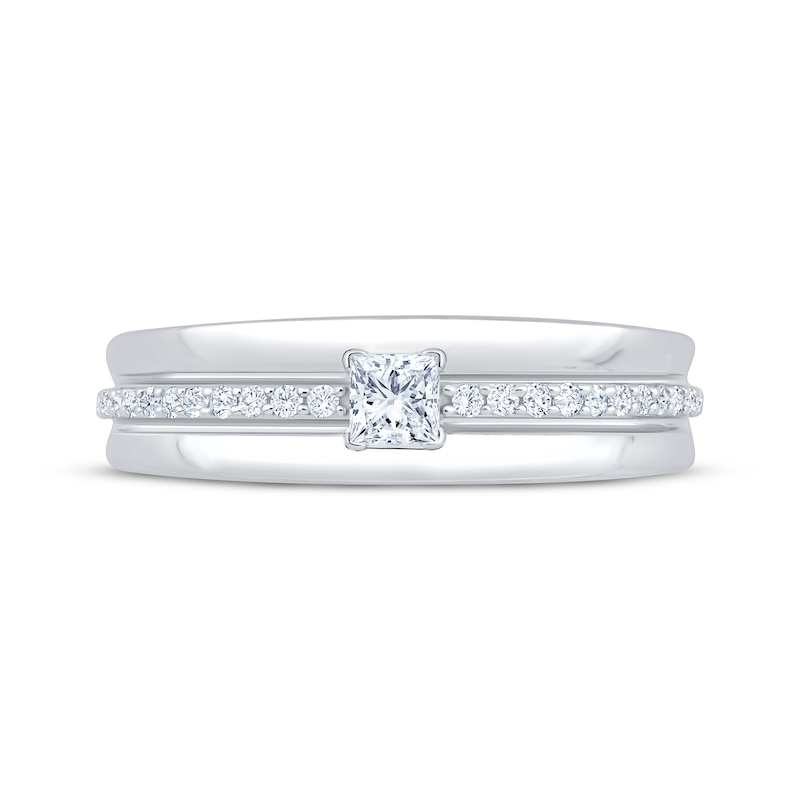 Main Image 3 of Men's Square & Round-Cut Diamond Wedding Band 1/2 ct tw 10K White Gold