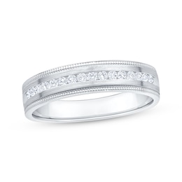 Now + Forever Men's Diamond Milgrain Wedding Band 1/4 ct tw 10K White Gold