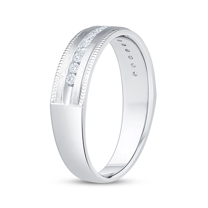 Main Image 2 of Men's Diamond Milgrain Wedding Band 1/4 ct tw 10K White Gold