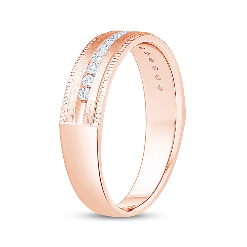 Main Image 2 of Men's Diamond Milgrain Wedding Band 1/4 ct tw 10K Rose Gold