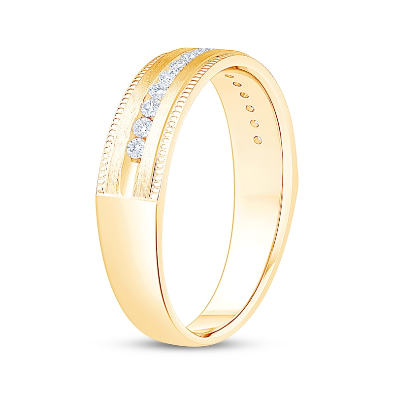 Main Image 2 of Men's Diamond Milgrain Wedding Band 1/4 ct tw 10K Yellow Gold