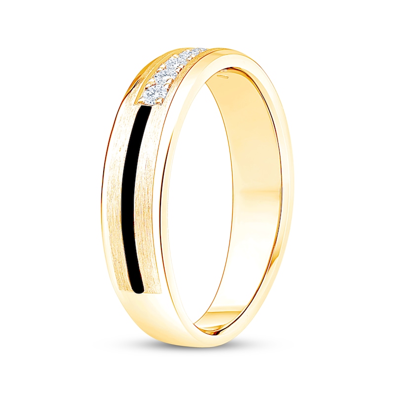 Main Image 2 of Men's Diamond & Black Enamel Stripe Wedding Band 1/5 ct tw 10K Yellow Gold