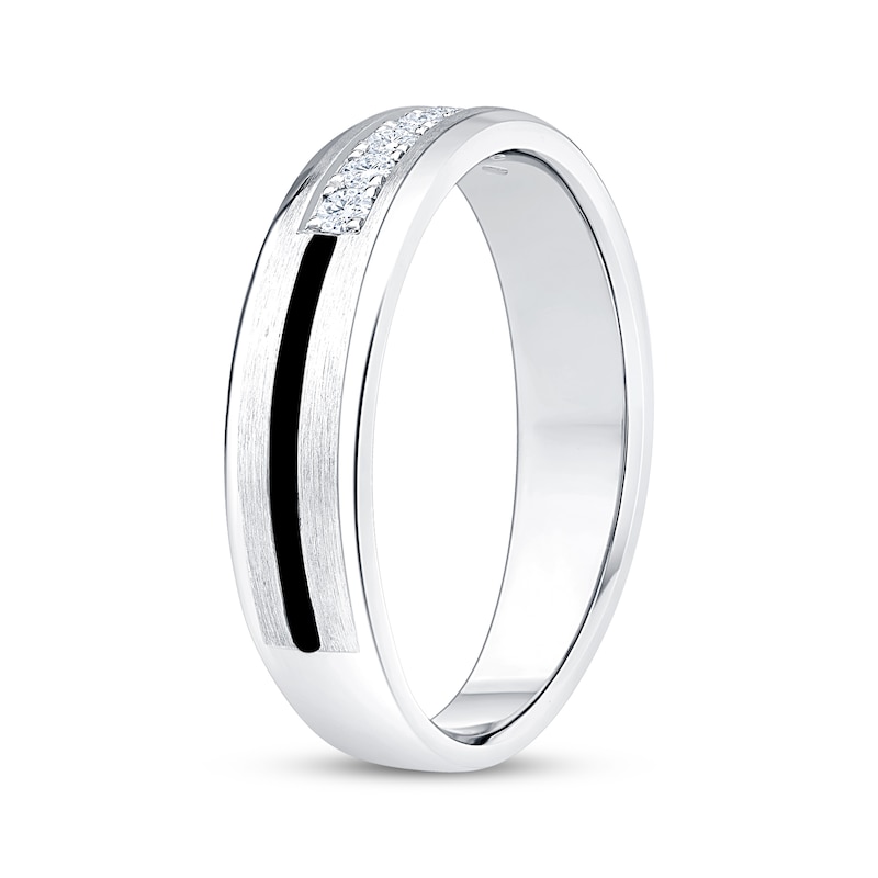 Main Image 2 of Men's Diamond & Black Enamel Stripe Wedding Band 1/5 ct tw 10K White Gold