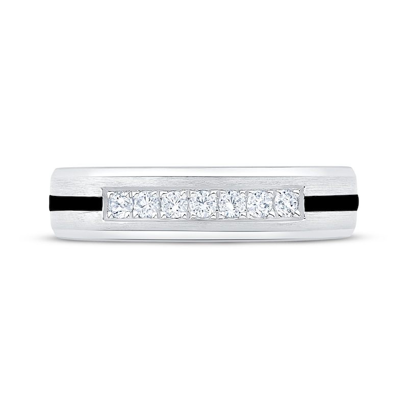 Main Image 3 of Men's Diamond & Black Enamel Stripe Wedding Band 1/5 ct tw 10K White Gold