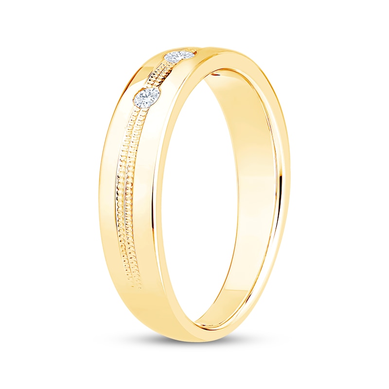 Main Image 2 of Men's Diamond Textured Stripe Wedding Band 1/10 ct tw 10K Yellow Gold