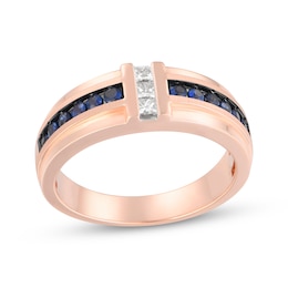 Men's Blue Sapphire & Diamond Wedding Band 1/5 ct tw 10K Rose Gold