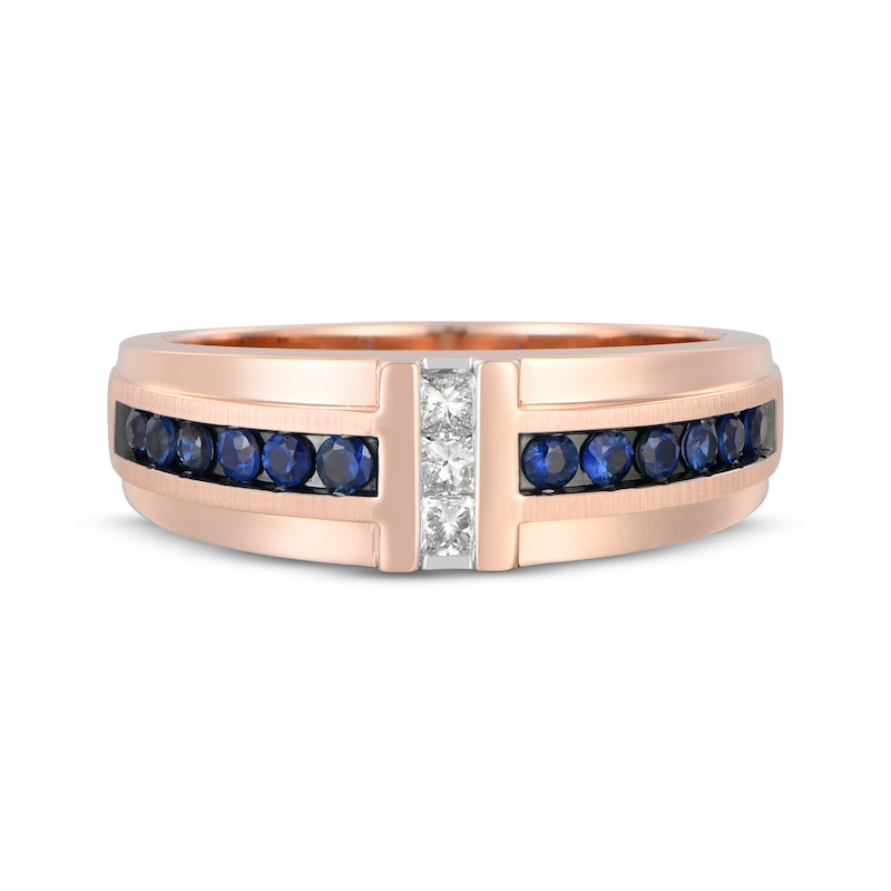 Men's Blue Sapphire & Diamond Wedding Band 1/5 ct tw 10K Rose Gold