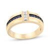 Thumbnail Image 0 of Men's Blue Sapphire & Diamond Wedding Band 1/5 ct tw 10K Yellow Gold