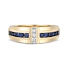 Thumbnail Image 3 of Men's Blue Sapphire & Diamond Wedding Band 1/5 ct tw 10K Yellow Gold