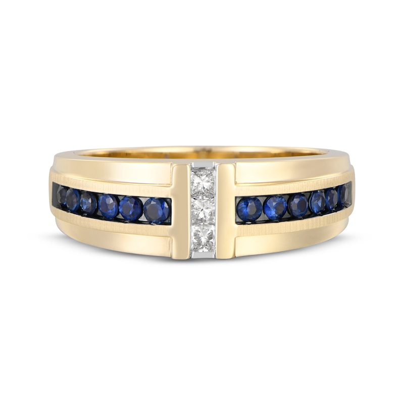 Men's Blue Sapphire & Diamond Wedding Band 1/5 ct tw 10K Yellow Gold