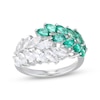 Thumbnail Image 1 of Marquise-Cut Lab-Created Emerald & White Lab-Created Sapphire Leaf Cluster Ring Sterling Silver