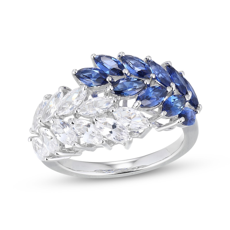 Main Image 1 of Marquise-Cut Blue & White Lab-Created Sapphire Leaf Cluster Ring Sterling Silver