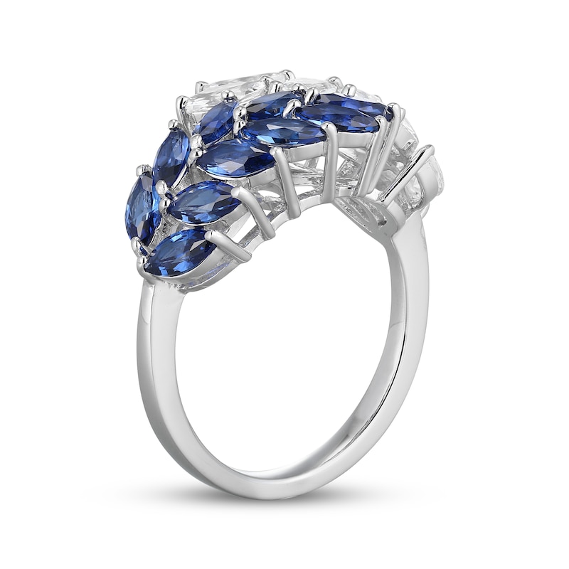 Main Image 2 of Marquise-Cut Blue & White Lab-Created Sapphire Leaf Cluster Ring Sterling Silver