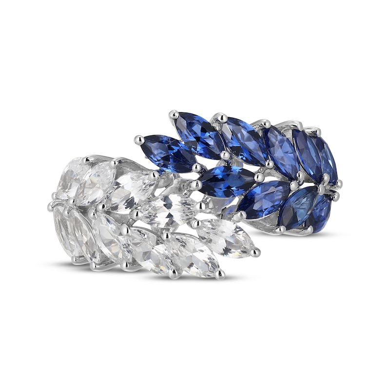 Main Image 3 of Marquise-Cut Blue & White Lab-Created Sapphire Leaf Cluster Ring Sterling Silver