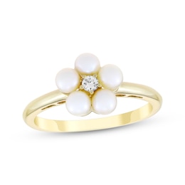 Cultured Pearl & Diamond Accent Flower Ring 10K Yellow Gold