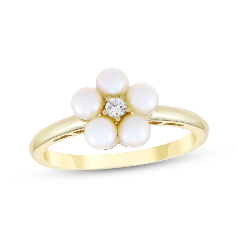 Main Image 1 of Cultured Pearl & Diamond Accent Flower Ring 10K Yellow Gold