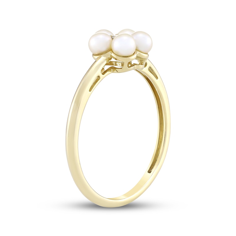 Main Image 2 of Cultured Pearl & Diamond Accent Flower Ring 10K Yellow Gold