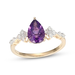 Pear-Shaped Amethyst & Diamond Ring 1/8 ct tw 10K Yellow Gold