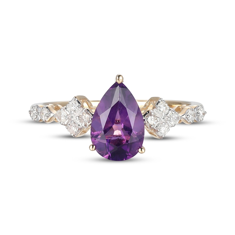 Main Image 3 of Pear-Shaped Amethyst & Diamond Ring 1/8 ct tw 10K Yellow Gold