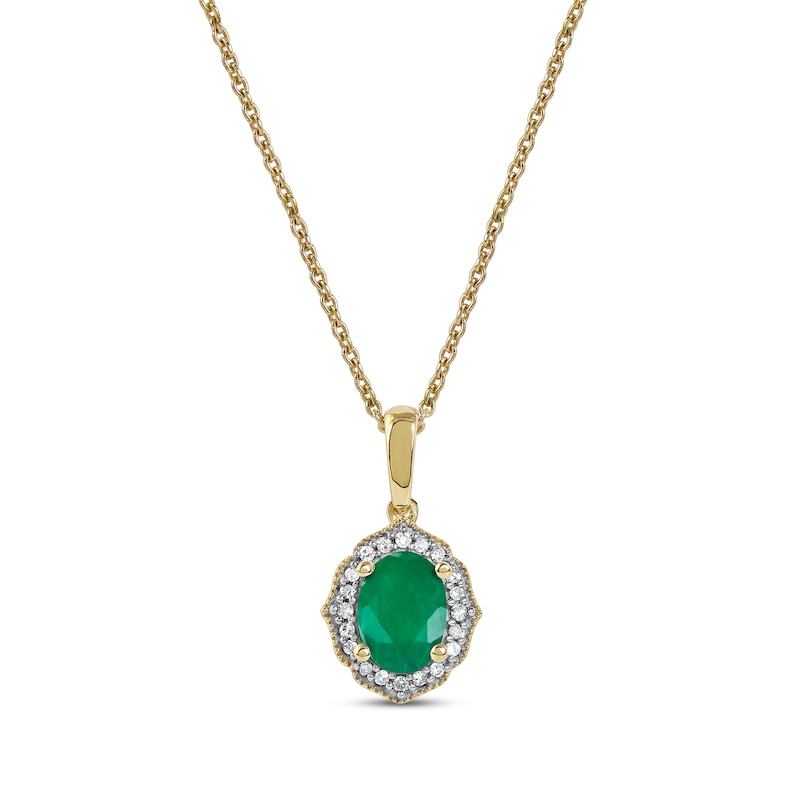 Main Image 1 of Emerald & Diamond Necklace 1/20 ct tw 10 Yellow Gold 18&quot;