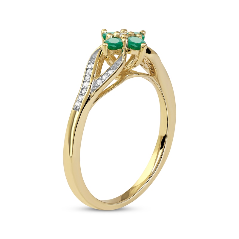 Main Image 2 of Emerald & Diamond Flower Ring 1/20 ct tw 10K Yellow Gold