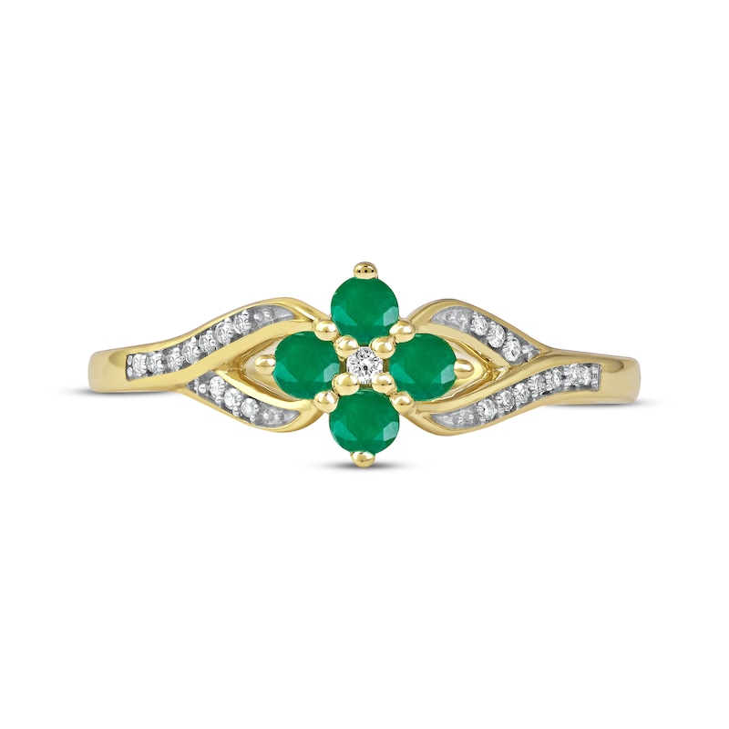 Main Image 3 of Emerald & Diamond Flower Ring 1/20 ct tw 10K Yellow Gold