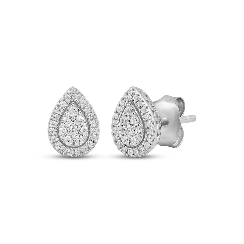 Main Image 1 of Multi-Diamond Teardrop Halo Stud Earrings 1/5 ct tw 10K White Gold