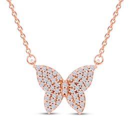 Diamond Butterfly Necklace 1/6 ct tw 10K Rose Gold 18&quot;