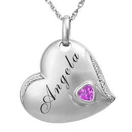 Birthstone Heart Disc Necklace (1 Stone and Line)