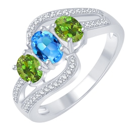 Oval-Cut Birthstone & Diamond Ring (3 Stones)