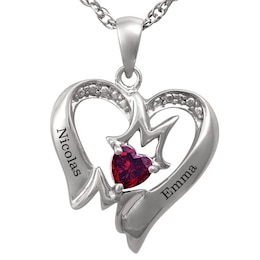 Heart Birthstone 'Mom' Necklace (1 Stone and 2 Lines)