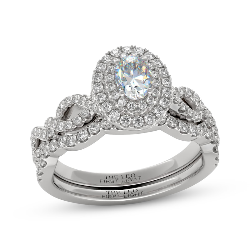 Main Image 1 of THE LEO First Light Diamond Oval-Cut Double Halo Bridal Set 7/8 ct tw 14K White Gold