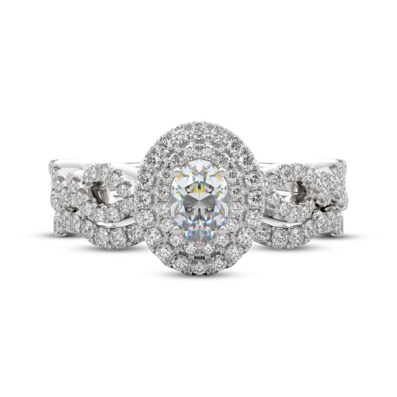 Main Image 3 of THE LEO First Light Diamond Oval-Cut Double Halo Bridal Set 7/8 ct tw 14K White Gold