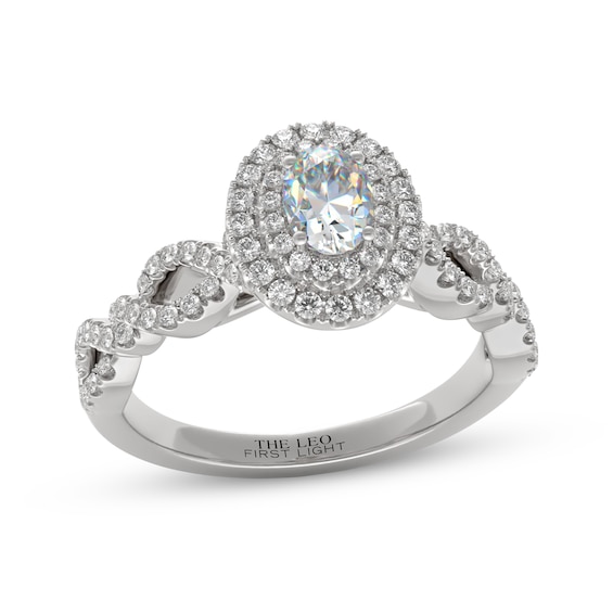 THE LEO First Light Oval-Cut Diamond Double Halo Engagement Ring 3/4 ct tw 14K White Gold