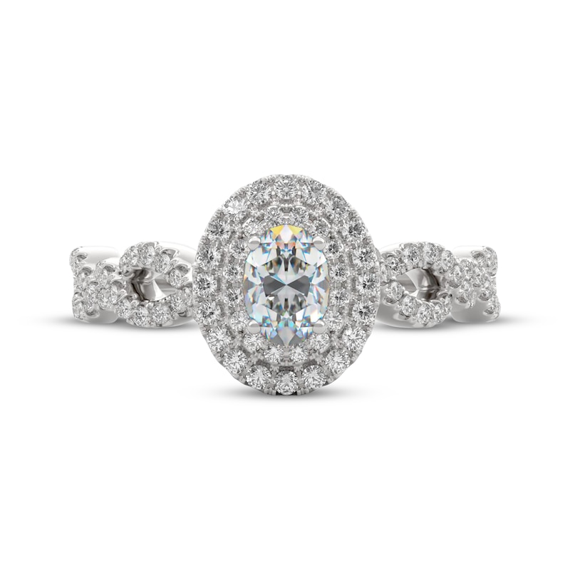 Main Image 3 of THE LEO First Light Oval-Cut Diamond Double Halo Engagement Ring 3/4 ct tw 14K White Gold