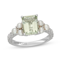 Neil Lane Emerald-Cut Green Quartz, Diamond & Cultured Akoya Pearl Engagement Ring 1/3 ct tw 14K White Gold