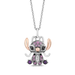 Disney Treasures Lilo & Stitch &quot;Angel&quot; Amethyst, Pink Sapphire & Diamond Necklace Sterling Silver & 10K Rose Gold 19&quot;