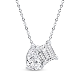 Toi et Moi Emerald-Cut & Pear-Shaped Necklace 1 ct tw 14K White Gold 18&quot;