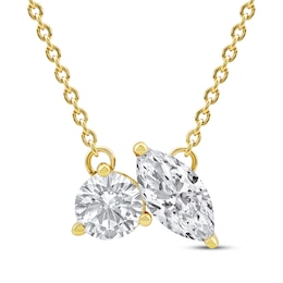 Toi et Moi Round & Marquise-Cut Necklace 1/2 ct tw 14K Yellow Gold 18&quot;
