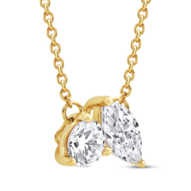 Toi et Moi Round & Marquise-Cut Necklace 1/2 ct tw 14K Yellow Gold 18"